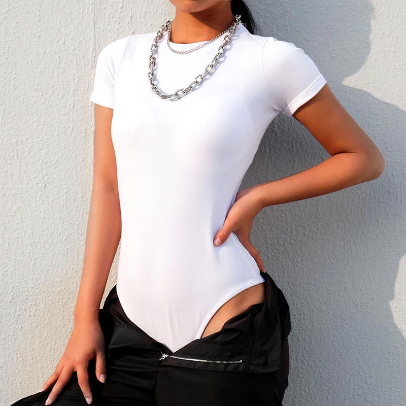 Tight solid color T-shirt ins one-piece shirt female 2020 summer close-fitting short-sleeved shirt