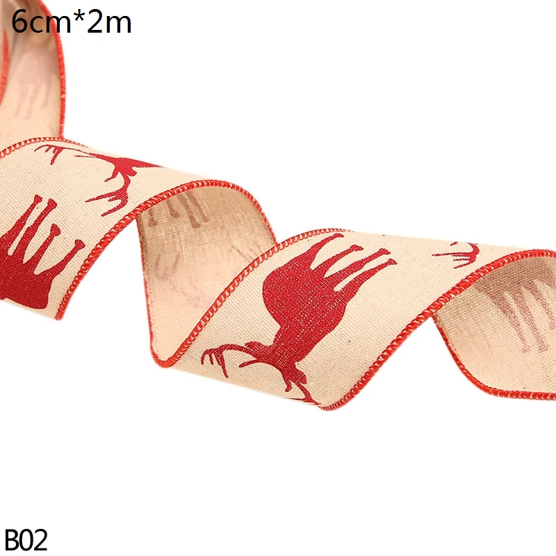 2 метра Рождественская лента Красная льняная Рождественская Снежинка кружевная лента для свадьбы Рождественская елка украшение DIY швейная ткань - Цвет: B02 reindeer ribbon