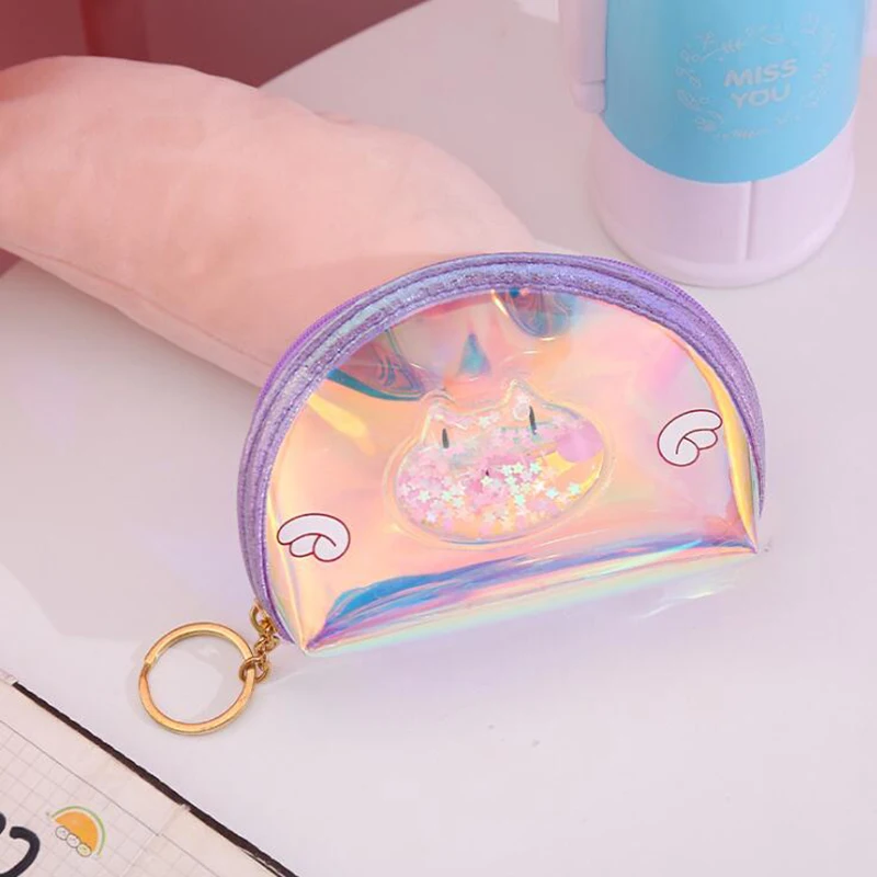 LOOZYKIT маленький мини кошелек с зыбучим песком, голографический женский кошелек из искусственной кожи для девушек, студенческий Кошелек для монет, лазерный держатель для карт для детей