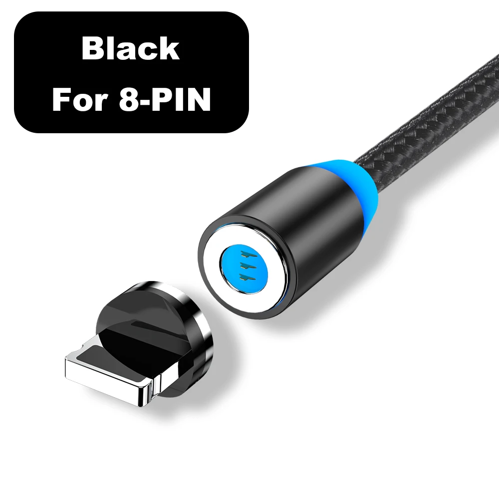 Магнитный Micro USB кабель для iPhone 6, 7, 8, X 11 Pro Max, samsung S9 type C, кабель для освещения телефона, 1 м, 2 м, светодиодный USB C кабель, шнур - Цвет: Black For iphone