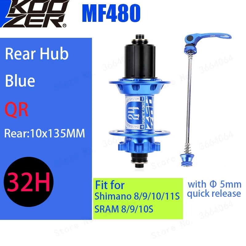 Rear 10x135MM Blue MF480 крутая ступица, KOOZER, передняя, задняя, MTB, комплект ступиц, 2/4, подшипники, 24 T, трещотка, 32 отверстия, через ось, ступицы для горного велосипеда, для 8, 9, 10, 11S - Цвет: Rear 10x135MM Blue