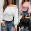 Hot Off Shoulder Autumn Chiffon Shirts Top Lady Women Long Sleeve Shirt Slim Casual Solid White Blouses ► Photo 2/6