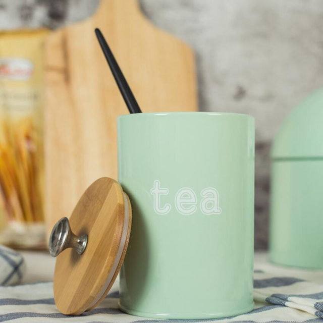 Metal Kitchen Bread Bin with Hinged Lid and 3 Pack Canister set with Airtight Lid - Mint Green
