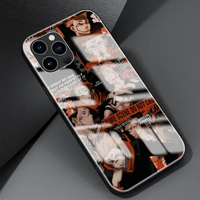 Phone Case For Apple iPhone 11 12 Pro 7 8 XR X 6 6S Plus 5 XS Max SE Tempered Glass Soft Edge Cover Anime Jujutsu Kaisen T04