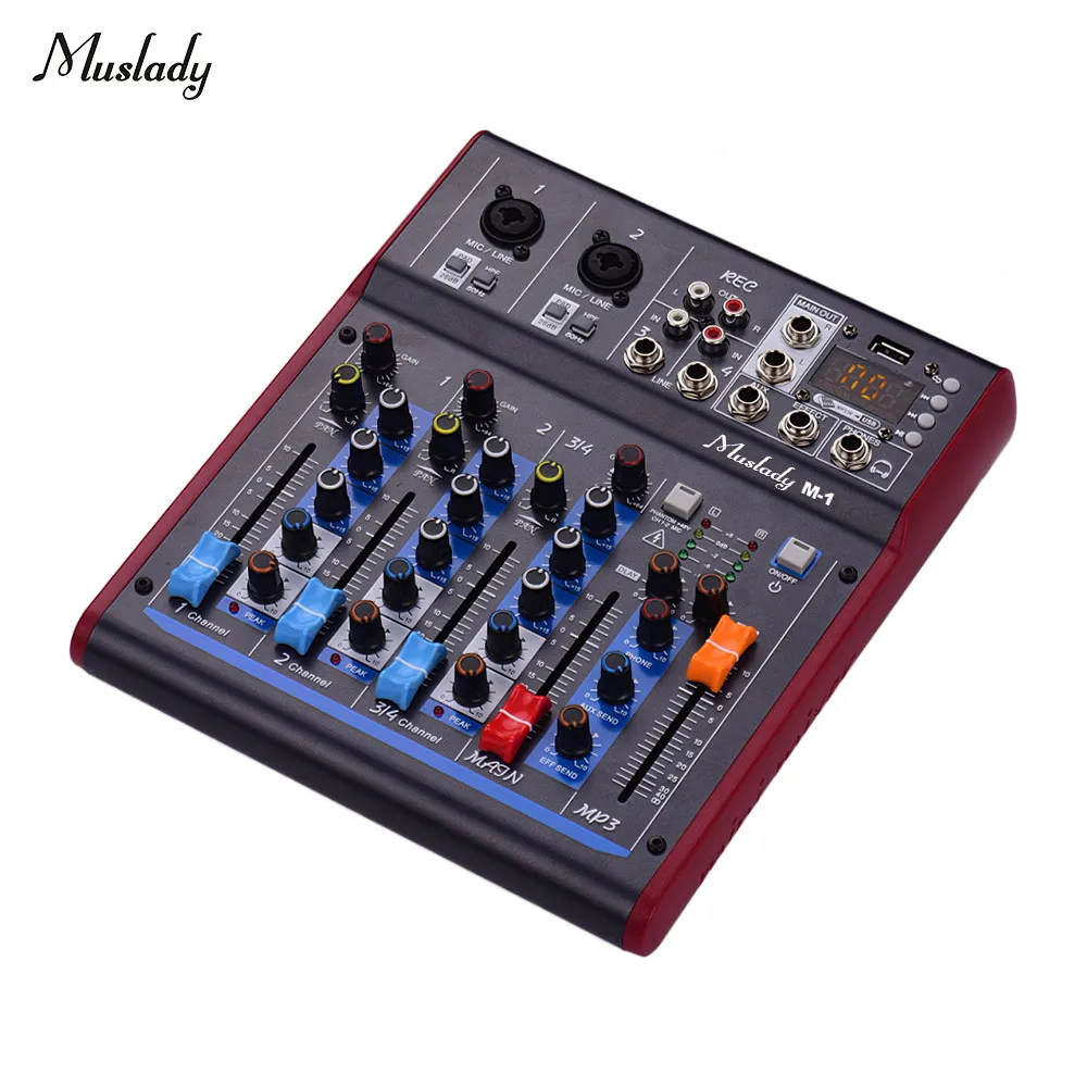 Muslady M-1 Professional 4 Channel Digital Mixer Console Mixing Built-in 48V Phantom Power with BT Function for Studio | Спорт и