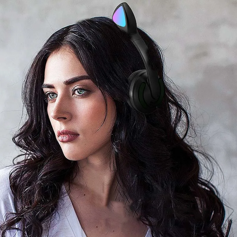 Детские Bluetooth 5,0 наушники светодиодный светильник кошачьи уши гарнитура беспроводные наушники HIFI стерео бас наушники для телефонов с микрофоном