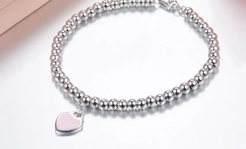 Мода Высокое качество 925 пробы Серебряный сладкий браслет с сердечком ювелирные изделия для очаровательных женщин милые девушки лучшие летние украшения для вечеринок