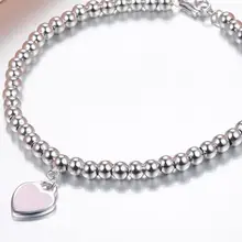 Мода Высокое качество 925 пробы Серебряный сладкий браслет с сердечком ювелирные изделия для очаровательных женщин милые девушки лучшие летние украшения для вечеринок
