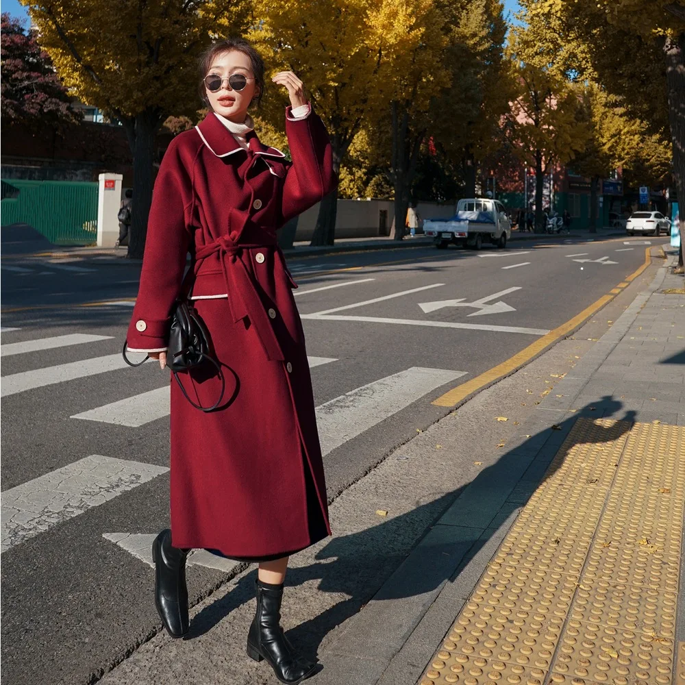 

Photo Shoot French Laziness-Style Contrast Color Woolen Jacket 2019 Winter New Style WOMEN'S Dress Retro British Style Woolen Ov