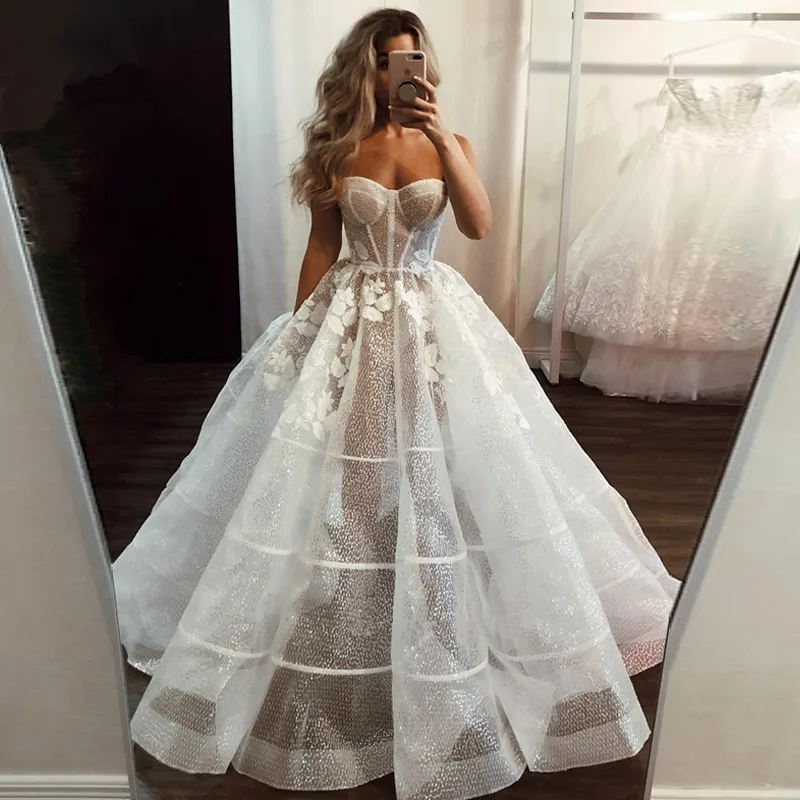 

NUOXIFANG Lace Princess Wedding Dress 2020 shiny Tulle Prom Party Bridal Gown Ball Gown Backless vestido de noiva suknia slubna