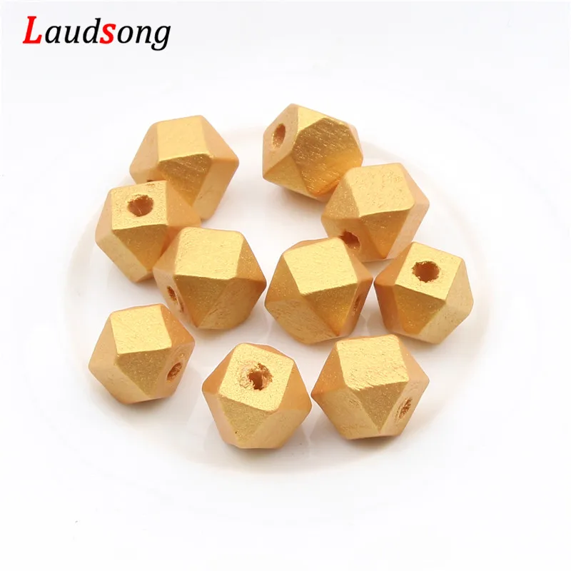 Gold and Silver Natural Geometric Wooden Beads