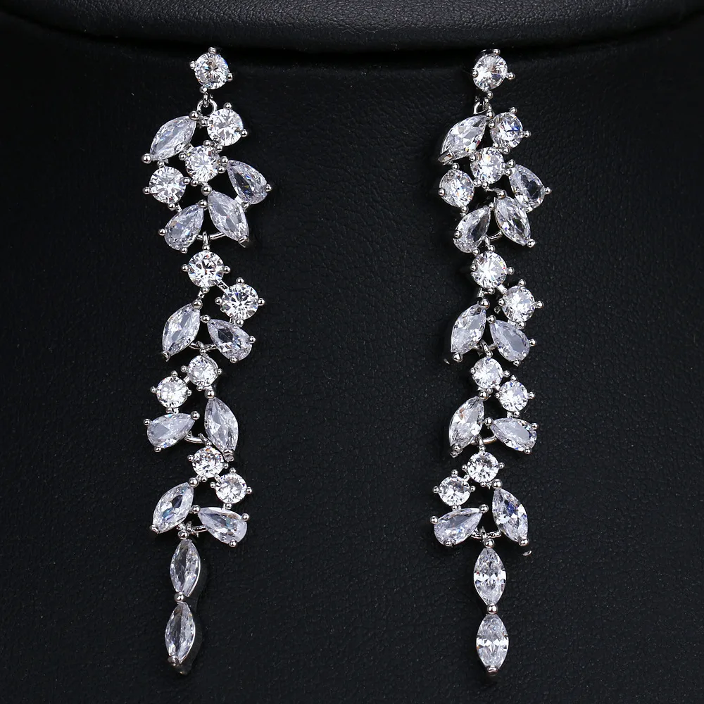 Ekopdee INS Fashion Long Cubic Zirconia Statement Tassel Earrings Bling CZ Hypoallergenic Earrings Bridal Wedding Jewelry Gift