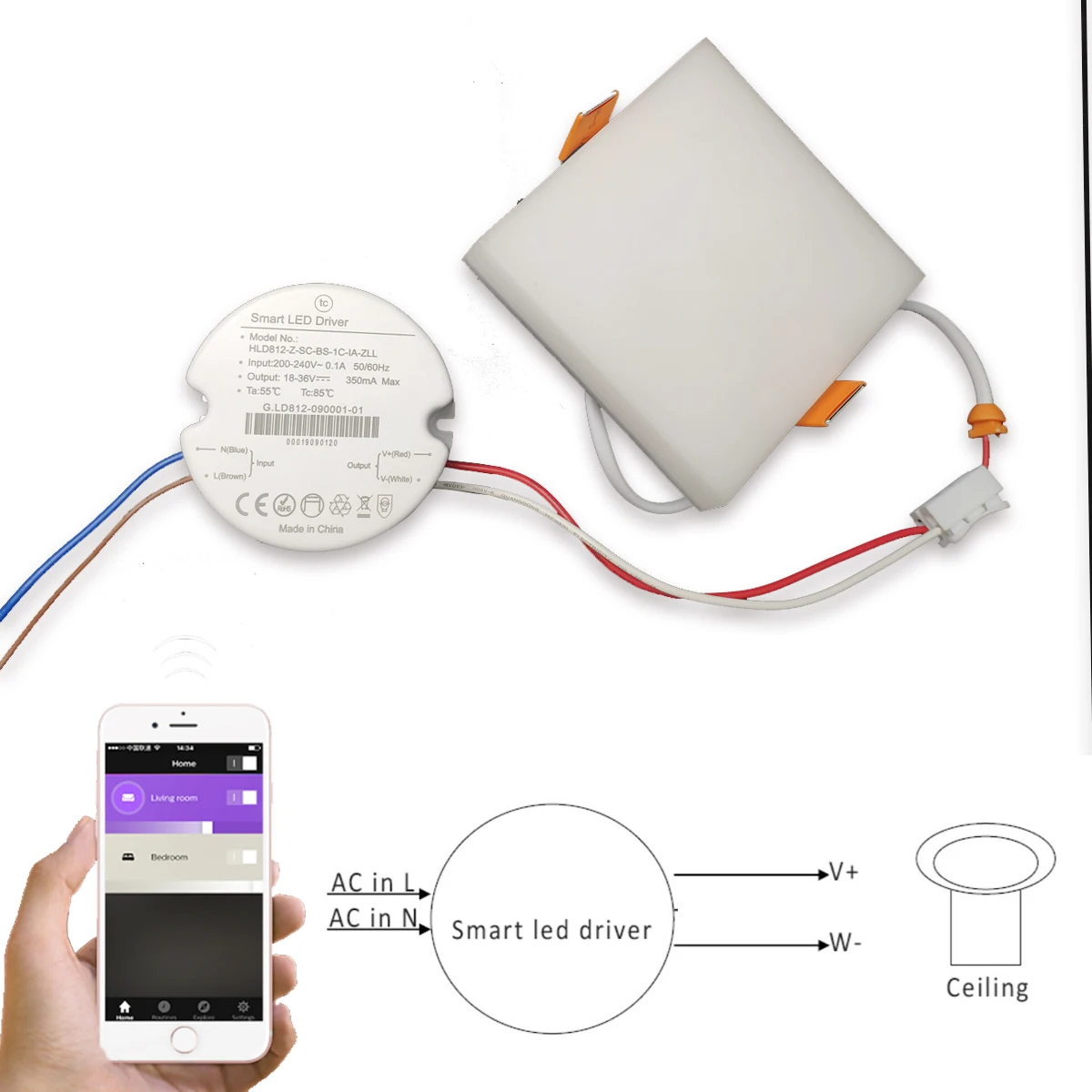 Zigbee 3,0 светодиодный диммирующий драйвер 6 Вт/8 Вт/10 Вт/12 Вт Высокая эффективность 350мА 18-36 в источник питания AC 200-240 В для Alexa Echo zigbee 3,0 концентратор