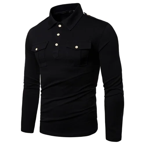 Высокое качество Военный стиль Новая Осенняя Европейская и американская мужская футболка с длинным рукавом Повседневная приталенная Мужская футболка - Цвет: Black