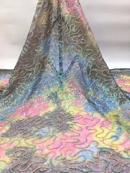 

New African French Tulle Lace Fabric High Quality fashions Sequins Embroiderey Mesh Lace Fabric For Wedding FD830