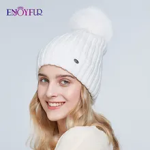 ENJOYFUR лисий мех помпон зимние женские головные уборы шикарные мохер вязаные шапочки двойная подкладка теплые зимние шапки