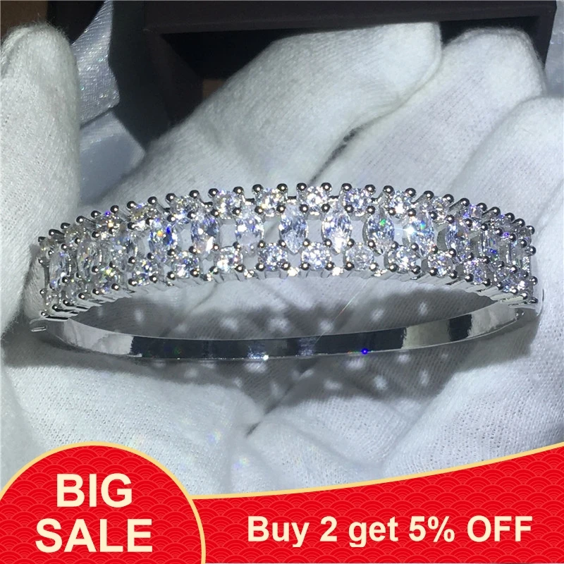 

Lovers Promise Bangle Pave setting 5A Zircon cz White Gold Filled Engagement Wedding Bangles Bracelets for women Bridal Jewelry