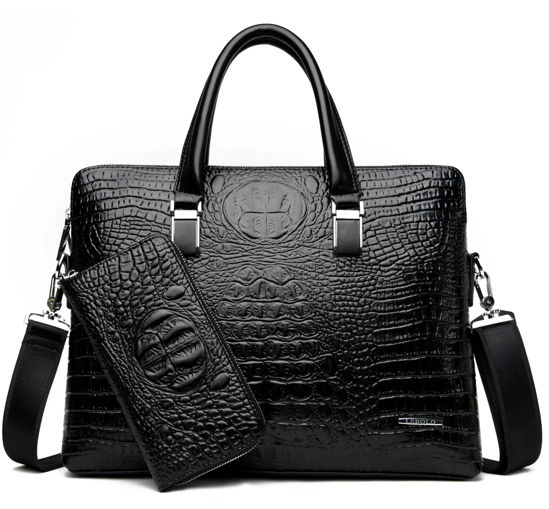 

Baigou 2017 Fashion Men's Bag Crocodile Pattern Hand Shoulder Bag Different Size Bags