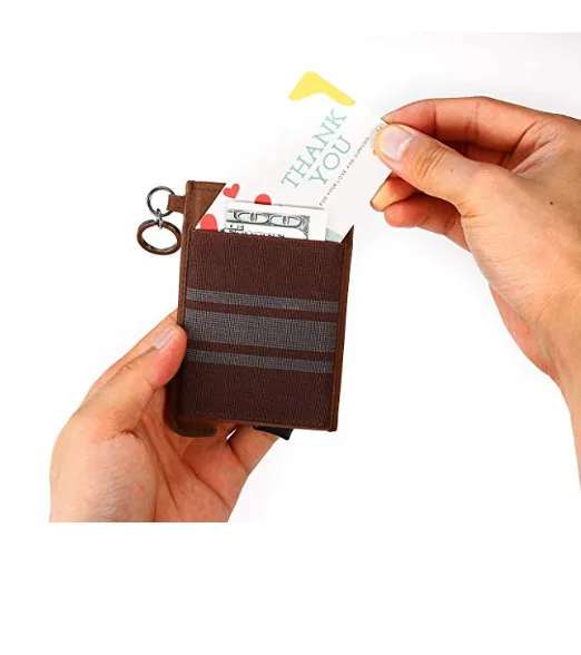 

New Style Men Retro Wallet Genuine Leather Fashion with Keychain Metal Card Bag RFID Anti-Degaussing Card Clamp