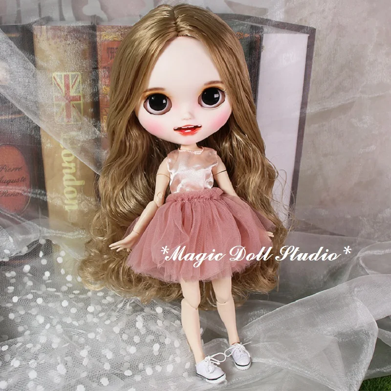 [MK001] Blythe Make Up Doll золото длинные вьющиеся волосы с Макияж Лицо Blyth платье кукла для розничной продажи