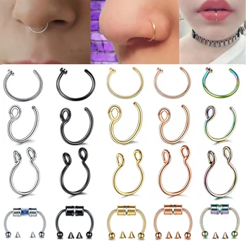 1Pc Stainless Steel Fake Nose Ring Hoop Septum Rings C Clip Lip Ring Earring for Women Fake Piercing Body Jewelry Non-Pierced 1