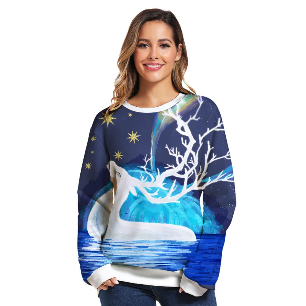 Пара, рождественские повседневные женские пуловеры, свитшоты, топы с длинными рукавами, блузка, зимний хлопковый Повседневный пуловер, 3D Рисунок снеговика