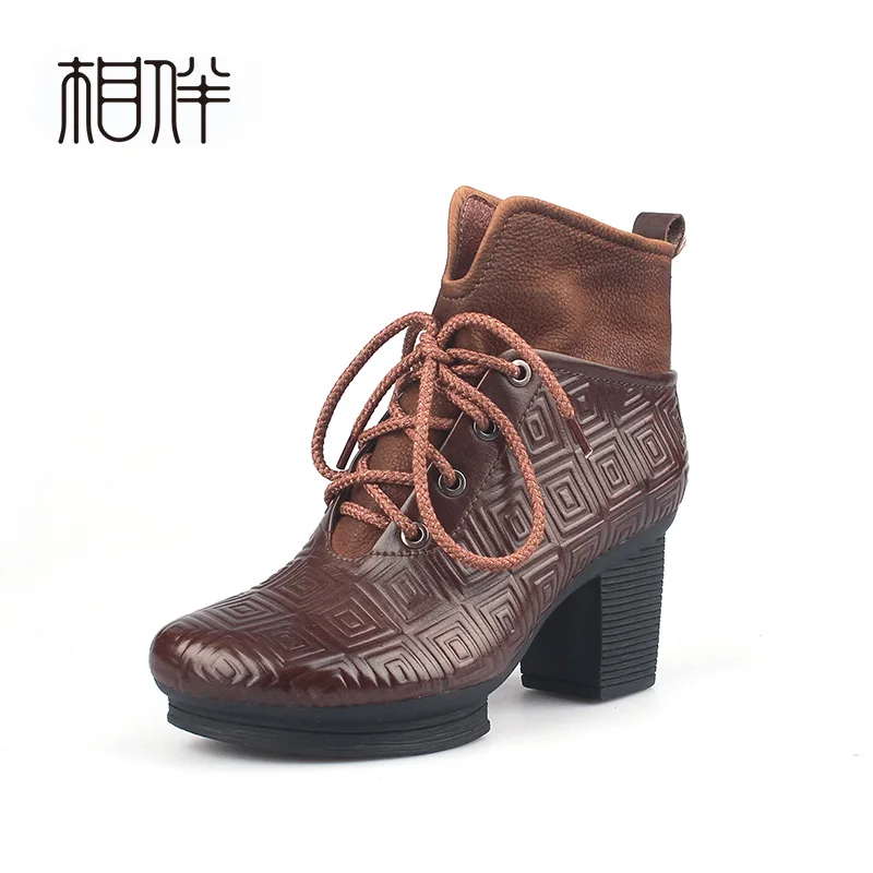 Xiangban/Женские Ботинки martin; ботильоны на высоком каблуке; коллекция года; сезон осень-зима; женские ботинки из натуральной кожи на шнуровке