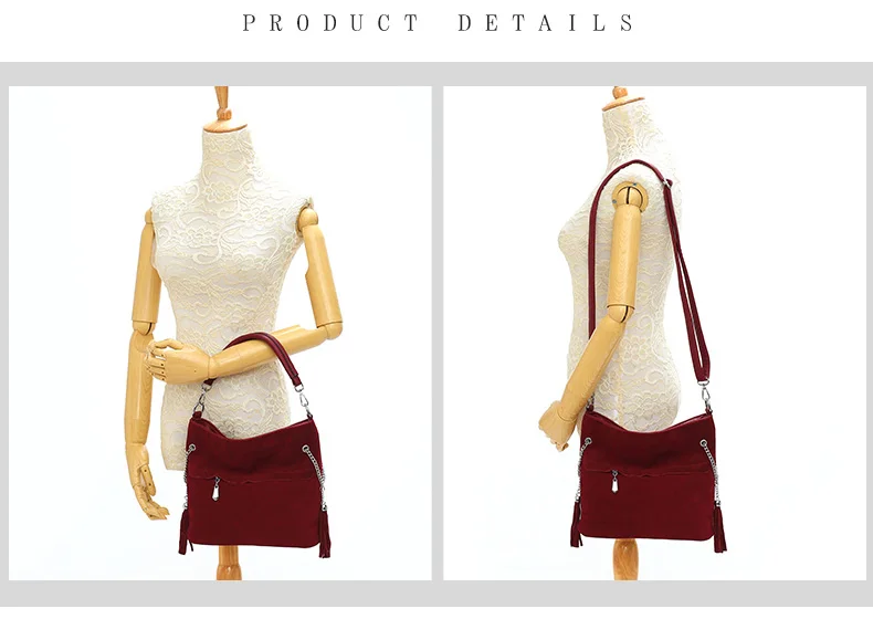 Faux Suede Handbag Luxury Brand Shoulder Bags for Women 2019 Tassel Bucket PU Leather Crossbody Bag Vintage Hobo Messenger Purse (7)