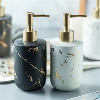 

Nordic Marble Grain Storage Bottle 300ml Bath Hand Washing Shampoo Bottles Liquid Soap Ceramic Press Sub-bottle