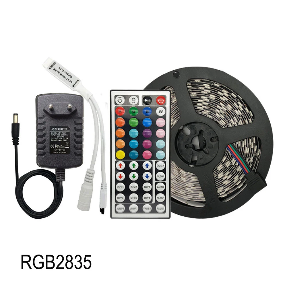 RGB 2835 Светодиодный светильник RGB SMD 5050 гибкая лента 30 светодиодов/м 5 м 10 м 15 М лента диод DC 12 В Светодиодная лента, светодиодный контроллер+ адаптер - Испускаемый цвет: RGB 2835