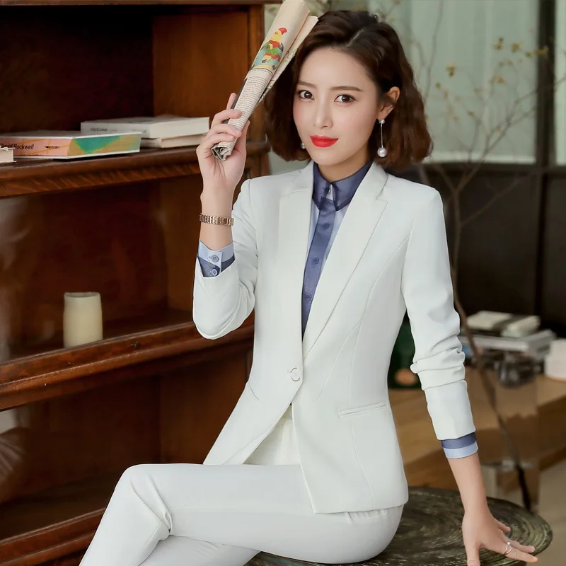 

High quality professional women's suits pants suit New slim large size white blazer Casual high waist skirt suit high quality