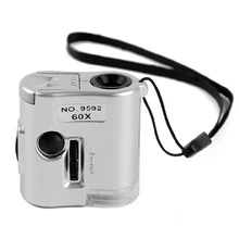 60X Low Consumption Portable Mini Practical Jewelry Ring Microscope Magnifier LED Light Fake Currency Detect