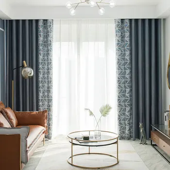 

Bedroom Northern Europe Style Curtain Geometry Triangle Jacquard Weave Window Curtains Concise Plain Door Built-in Curtain