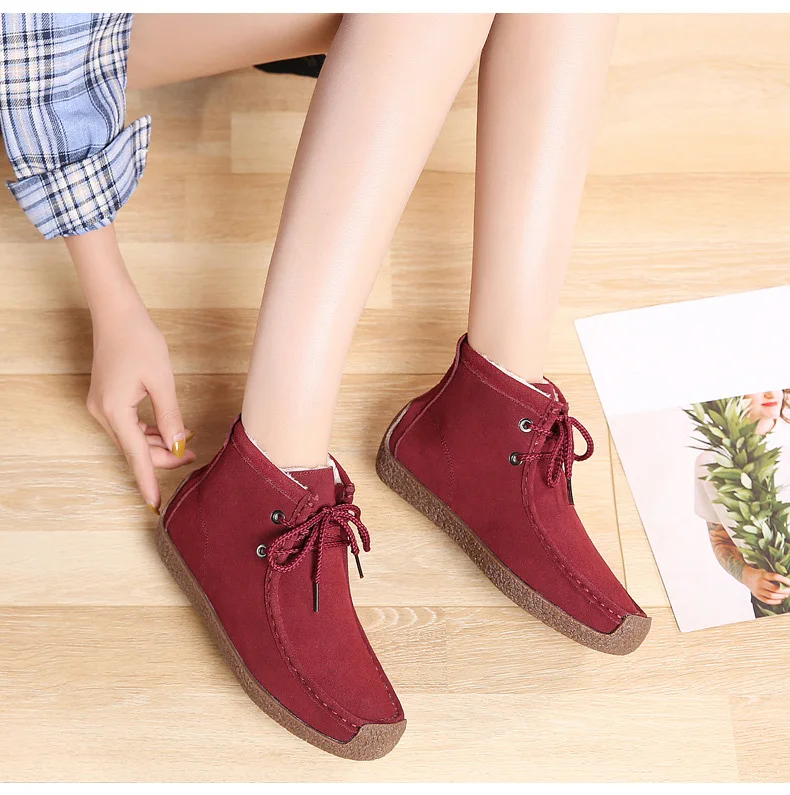 HX 1188-Cow Suede Leather Women Flats Winter Boots Fur inside Woman Winter Cotton Boots-16