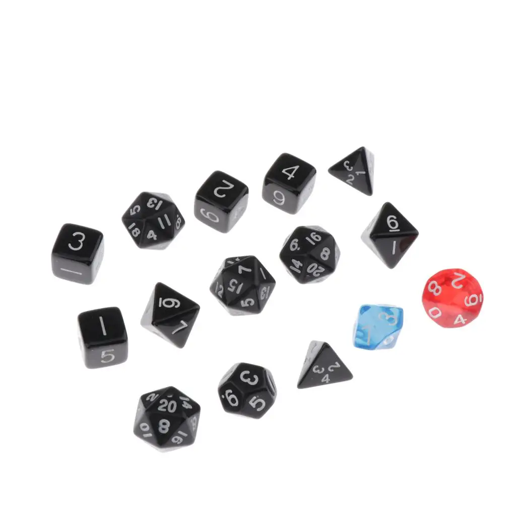 15pcs Multi Sided Polyhedral MTG DND TRPG Game Dices w/ Storage Pouch Table Board Game TRPG Game Props D4 D6 D8 D10 D12 D20 Dice