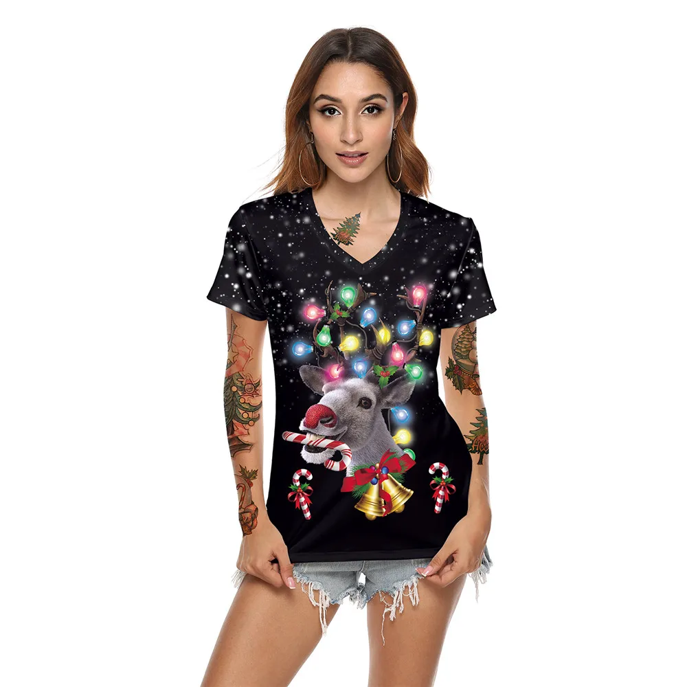 NADANBAO New Year Short Sleeve Tops For Women Merry Christmas T-shirt Elk Printing T Top Jingle Bell Female Clothing - Цвет: SB136012