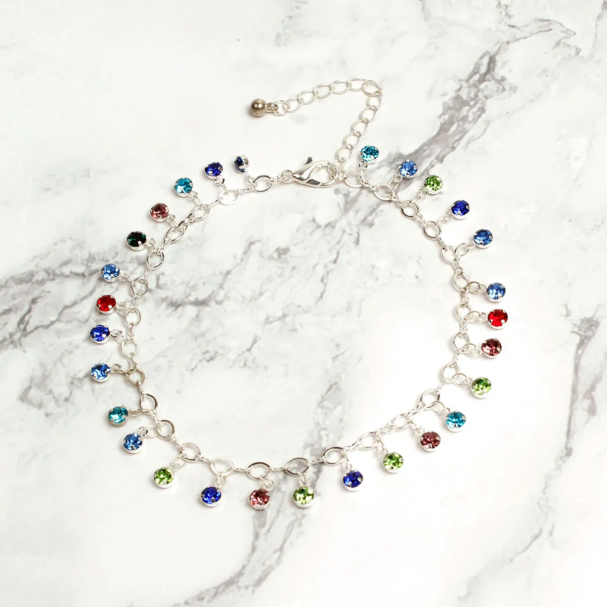 2 Pcs/ Set Summer Beach New Crystal Colored Anklets for Women Personality Gold Silver Foot Chain Anklets Bohemian Jewelry