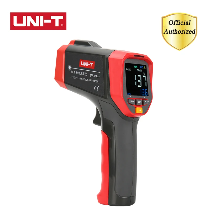 

UNI-T UT303A+ Infrared Thermometer high-definition EBTN color screen adjustable emissivity Tri-color LED Alarm function -32~800C