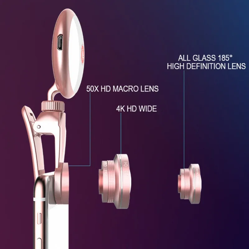 Mobile Phone Lens Fill Light for Rk19S Wide-Angle Macro Mobile Phone Special Beauty Effect Lens With Fill Light