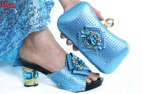 

doershow Shoes and Bag Sets skyBlue Color African Shoes with Matching Bags High Quality Women and Bag To Match for Party HLP1-36