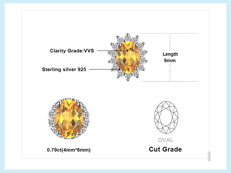 Jewelrypalace Кейт Принцесса Диана 1.1ct натуральный цитрин Halo Серьги-гвоздики 925 серебро Красивые ювелирные изделия