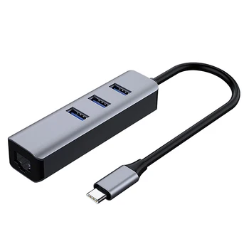 

HOT-Type-C 4 in 1 Hub, 3 USB3.0 Ports + Network Card Interface Adapter, Gigabit Free Drive Hub Expander