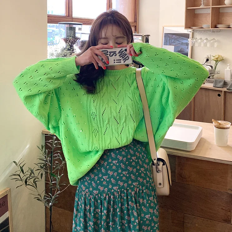 

Oversized Sweater Pullover Feminino O Neck Hollow White Pink Korean Style Women Knitted Lazy Oaf Harajuku Cute Autumn 2019 Loose