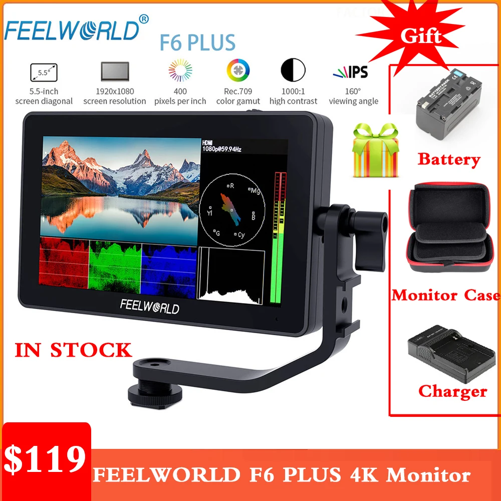 FEELWORLD F6 PLUS 4K Monitor 5.5 Inch on Camera DSLR Field 3D LUT Touch Screen IPS FHD 1920x1080 Video | Электроника
