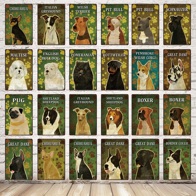 [Kelly66] жестяной плакат с изображением домашних животных собак мальтского