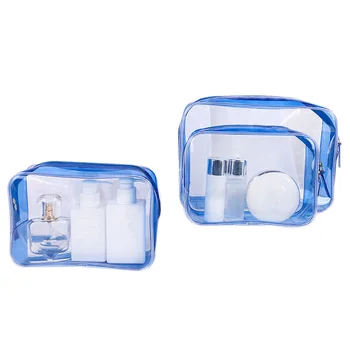 

Travel Clear Makeup Bag Organizer Transparent Pvc Beautician Cosmetic Bags Beauty Toiletry Bag Make Up Pouch Wash Bags Blue L/M/