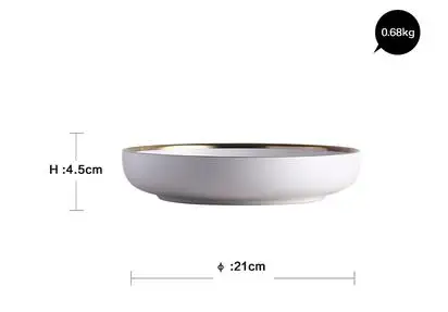 21cmDeep Plate Европейский Стиль Золотая инкрустация черно-белая керамическая Бытовая рисовая чаша для супа, салата простая плоская тарелка для стейка посуда - Цвет: 21cmDeep Plate