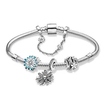 

100%925 sterling silver Spring Blue flower series safety chain hollow-out high quality fashion bracelet jewelry female