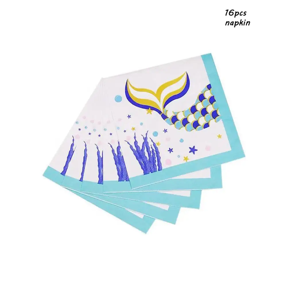 Mermaid napkin LAPHIL вечерние одноразовые столовые приборы в виде русалки, бумажные тарелки для маленьких девочек, праздничные украшения для дня рождения, Детские вечерние принадлежности для душа - Цвет: Mermaid napkin