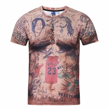 

2018 Men's Clothing New Arrival O-Neck Short Sleeve 3D T Shirt Men Casual T-Shirt Tattoo Muscle Man Printed Tees 5XL